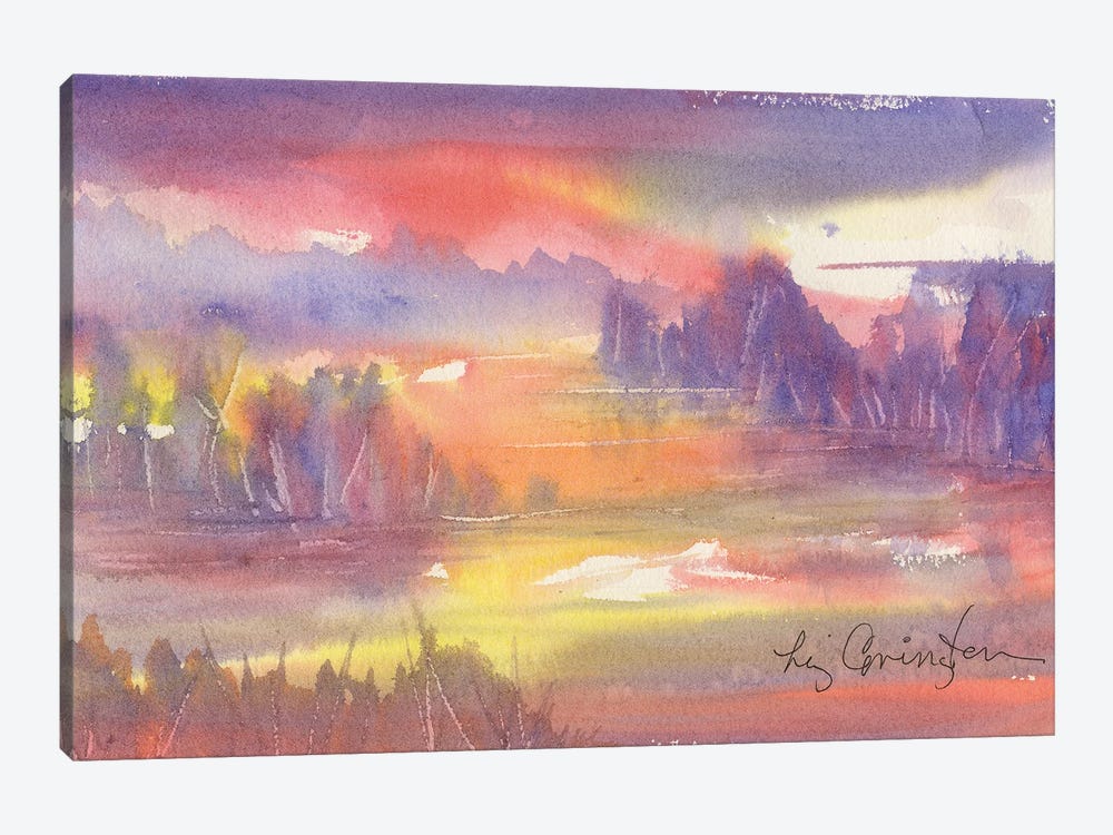 Mountain Lake Sunset by Liz Covington 1-piece Canvas Art