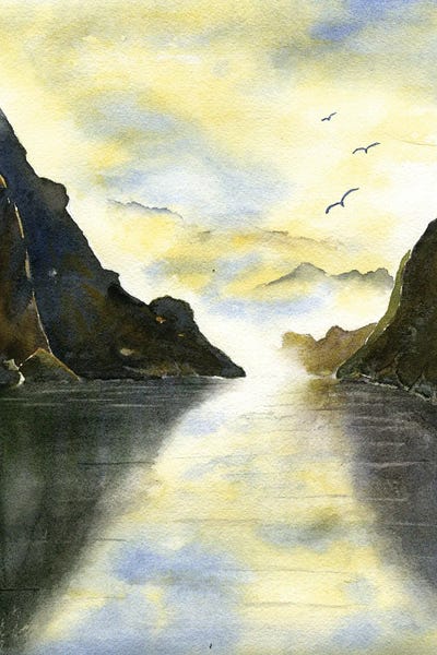 Norweigan Fjord by Liz Covington framed canvas print