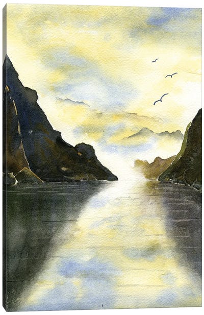 Norweigan Fjord Canvas Art Print - Serene Watercolors
