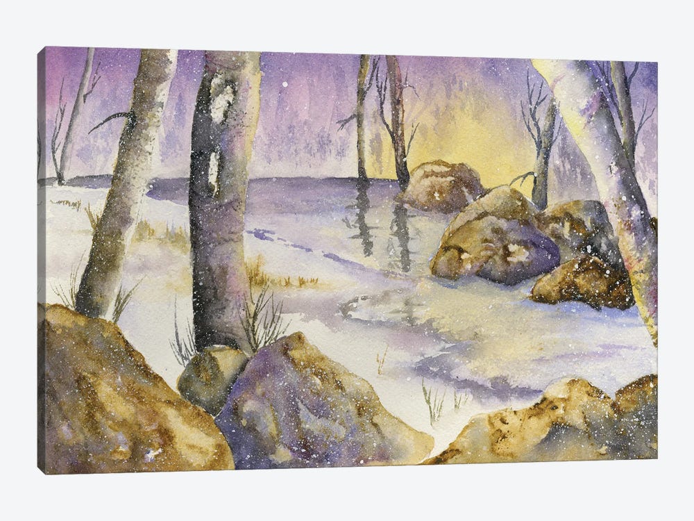 Snowy Sunset by Liz Covington 1-piece Canvas Print