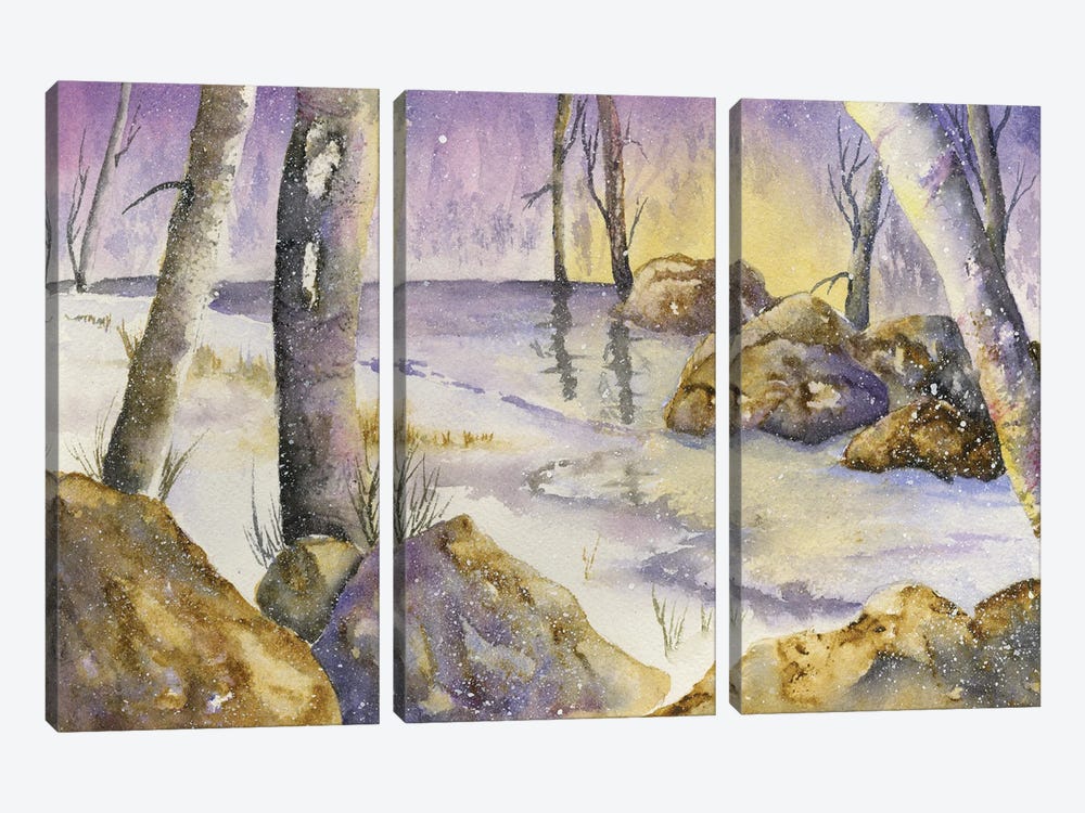 Snowy Sunset by Liz Covington 3-piece Canvas Print