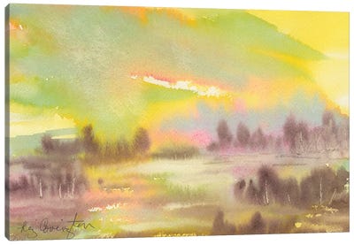 Sunset At The Lake Canvas Art Print - Serene Watercolors
