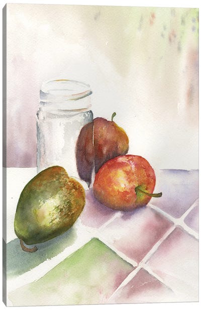 Two Apples And A Pear Canvas Art Print - Liz Covington