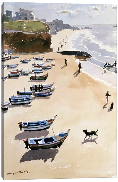 Boats On The Beach, 1986 Canvas Art Print - Rowboat Art