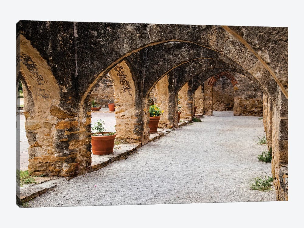 Arched Portico at Mission San Jose in San Antonio by Larry Ditto 1-piece Canvas Wall Art