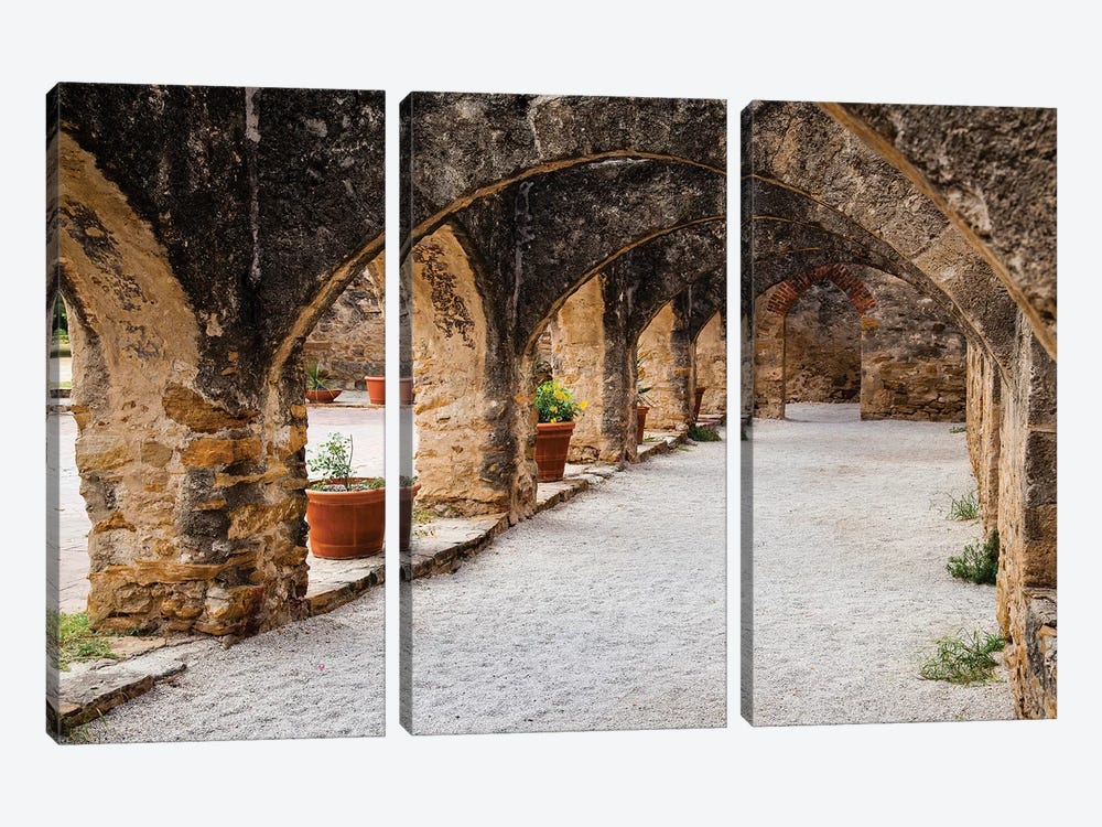 Arched Portico at Mission San Jose in San Antonio by Larry Ditto 3-piece Canvas Art