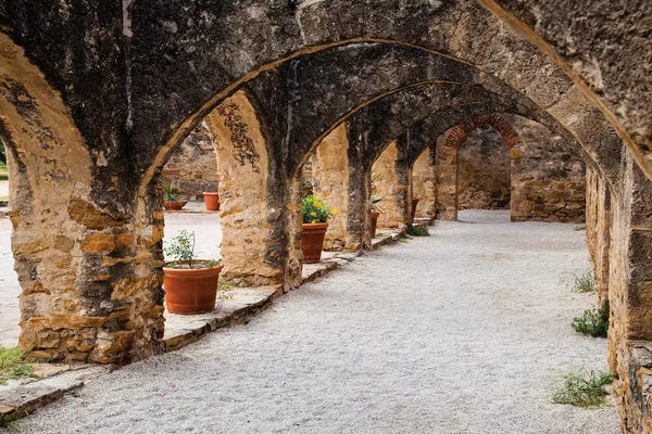 Columns: Arched Portico at Mission San Jose in San Antonio by Larry Ditto