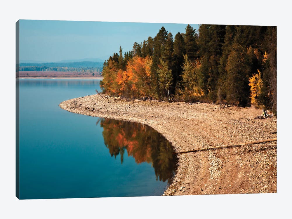 Autumn Shoreline Landscape, Jackson Lake, Grand Teton National Park, Wyoming, USA by Larry Ditto 1-piece Canvas Print