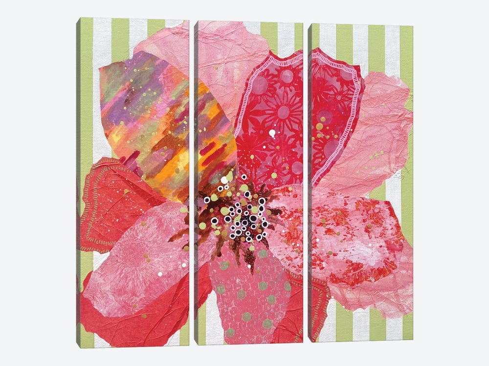 Let's Play In The Garden, Red by Leanne Daquino 3-piece Canvas Wall Art