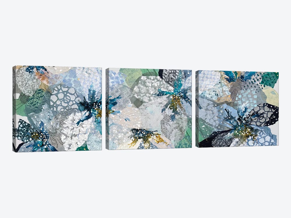 Blue Floral Symphony, Jennie's Garden by Leanne Daquino 3-piece Canvas Print