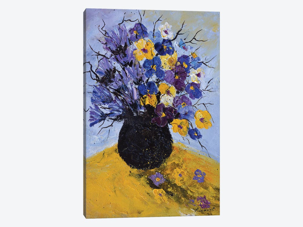 Pansies and cornflowers by Pol Ledent 1-piece Canvas Print