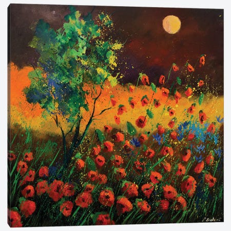 Red Poppies At Moonshine Canvas Print #LDT23} by Pol Ledent Art Print