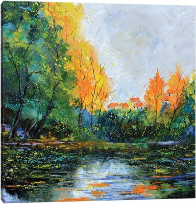 Pond In Autumn - 772021 Canvas Art Print - Pol Ledent