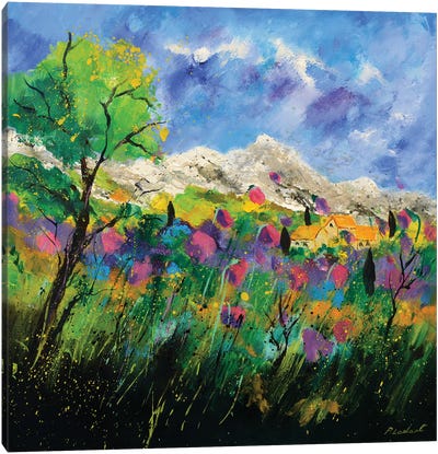 Pink Provence Canvas Art Print - Snowy Mountain Art