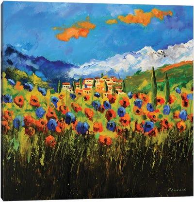 Poppies In Tuscany Canvas Art Print - Italy Art