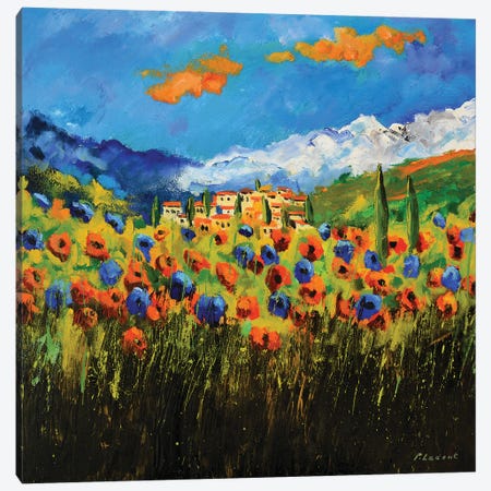 Poppies In Tuscany Canvas Print #LDT30} by Pol Ledent Canvas Wall Art