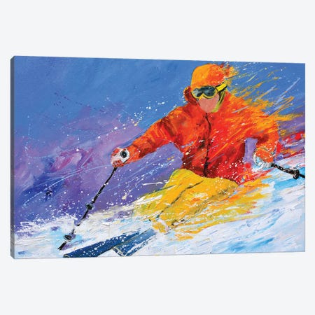 Skiing Canvas Print #LDT387} by Pol Ledent Canvas Artwork