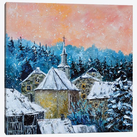 Village In Winter Canvas Print #LDT389} by Pol Ledent Art Print