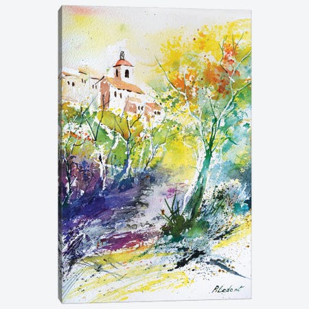 Village In Provence Watercolor Canvas Print #LDT397} by Pol Ledent Art Print