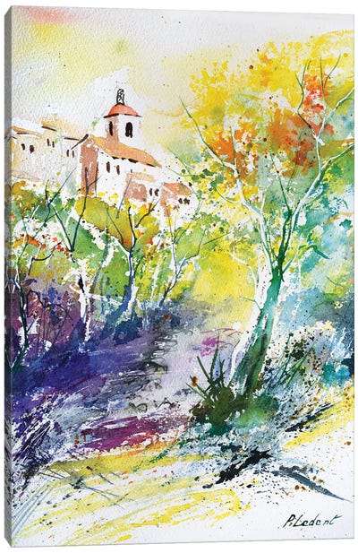 Village In Provence Watercolor Canvas Art Print - Provence