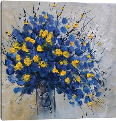 Yellow And Blue Still Life Canvas Art Print - Abstract Floral & Botanical Art