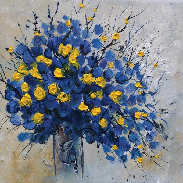 Floral & Botanical: Yellow And Blue Still Life by Pol Ledent