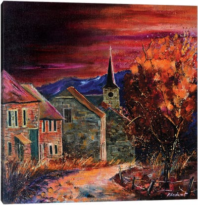 Sunset On My Village Canvas Art Print - Pol Ledent