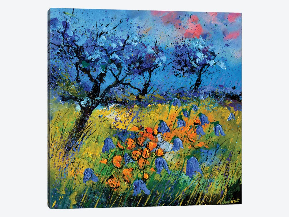 Blue Trees And Orange Flowers by Pol Ledent 1-piece Art Print