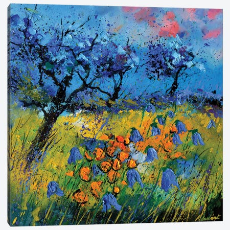 Blue Trees And Orange Flowers Canvas Print #LDT429} by Pol Ledent Canvas Wall Art