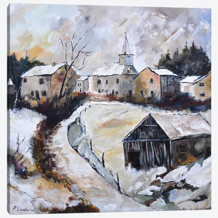 Village In Winter Canvas Print #LDT457} by Pol Ledent Canvas Artwork