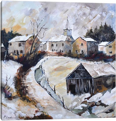Village In Winter Canvas Art Print - Rustic Winter