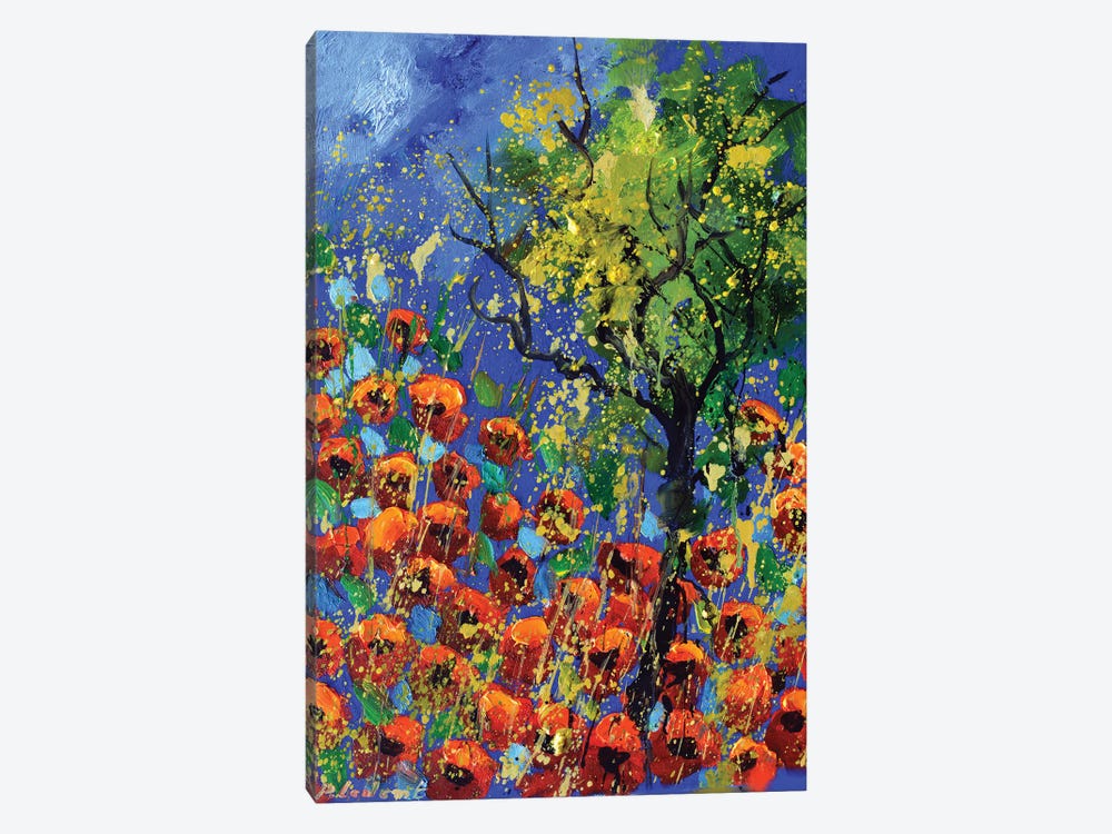 A Tree Amid Red Poppies by Pol Ledent 1-piece Canvas Art Print