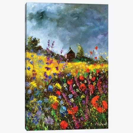 An Old Chapel And Poppies Canvas Print #LDT503} by Pol Ledent Canvas Print