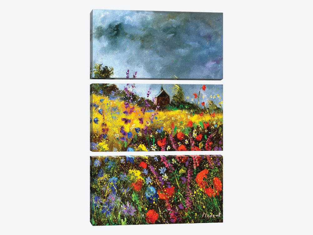 An Old Chapel And Poppies by Pol Ledent 3-piece Canvas Art