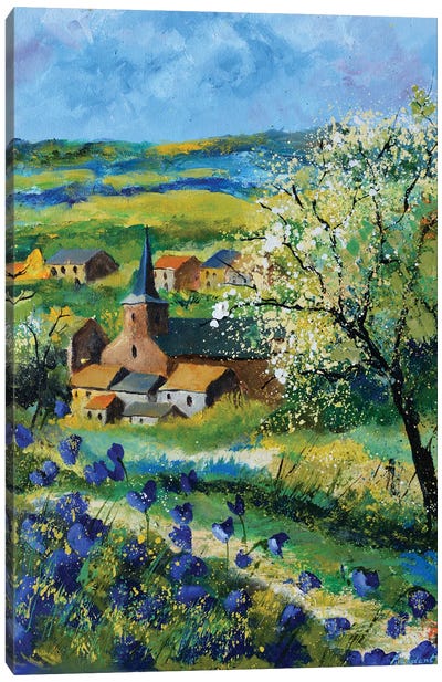 Blue Poppies In Vitrival Canvas Art Print - Belgium