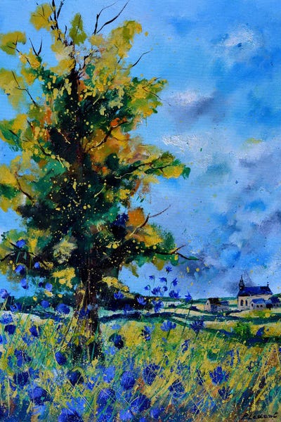Oak Trees: Oak And Blue Cornflowers by Pol Ledent