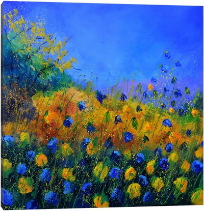 Blue And Yellow Flowers Canvas Art Print - Pol Ledent