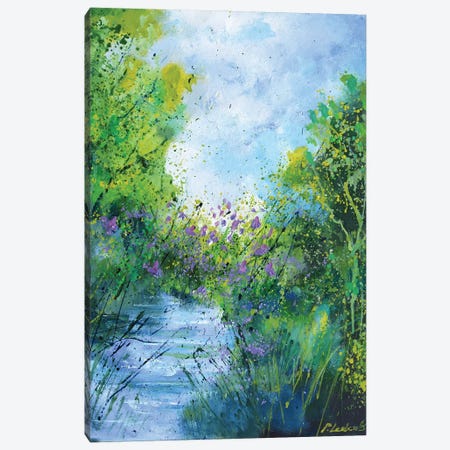 Quiet Waters And Purple Flowers Canvas Print #LDT532} by Pol Ledent Canvas Wall Art