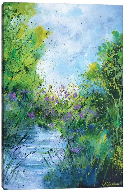 Quiet Waters And Purple Flowers Canvas Art Print - Pol Ledent
