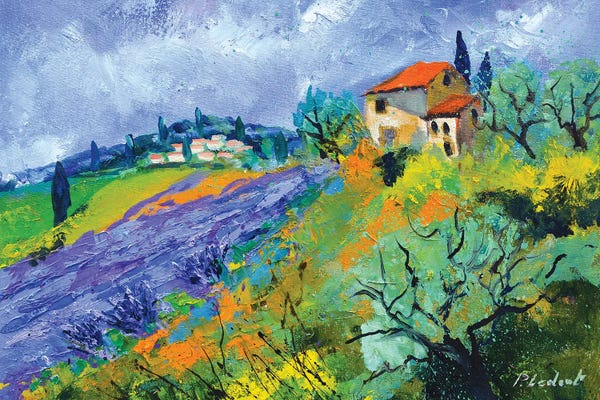 Artists Like Van Gogh: Lavender en red roof by Pol Ledent