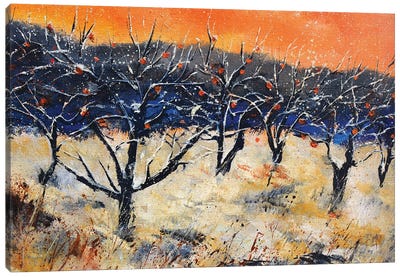 Apple trees in early snow Canvas Art Print - Apple Art