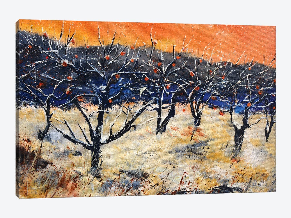 Apple trees in early snow by Pol Ledent 1-piece Art Print