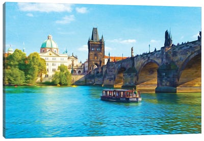 Charles Bridge In Prague Canvas Art Print - Laura D Young