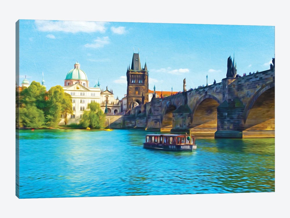 Charles Bridge In Prague by Laura D Young 1-piece Canvas Artwork