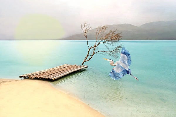 Large Coastal Art - Canvas Prints: Great Blue Heron At Daybreak by Laura D Young