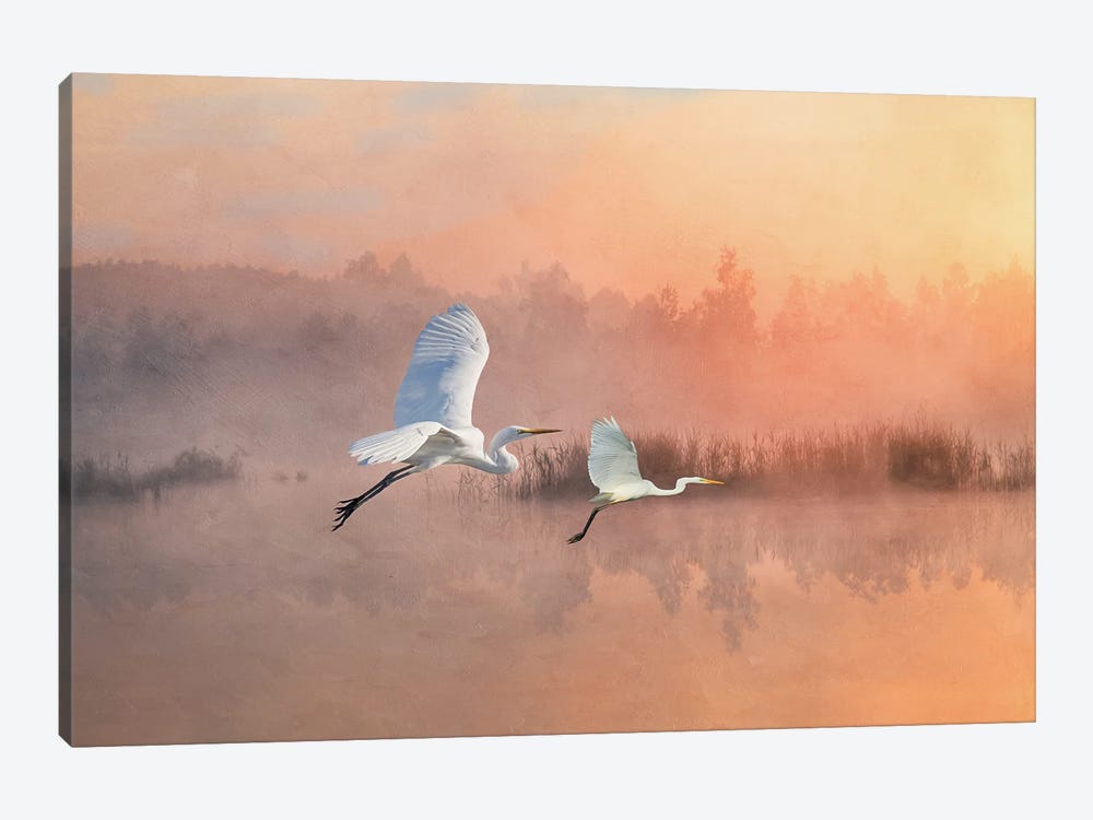 Herons Fly Into The Sunset by Laura D Young 1-piece Canvas Art Print