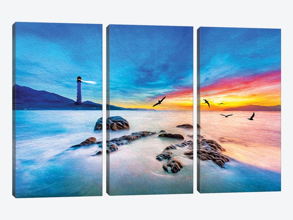Lighthouse Light by Laura D Young 3-piece Canvas Art