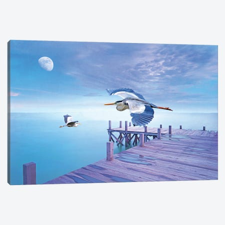 Grey Herons And Morning Moon Canvas Print #LDY61} by Laura D Young Canvas Artwork