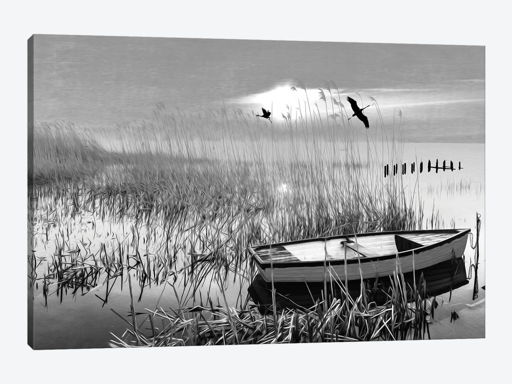 Lone Boat In Ocean Marshes by Laura D Young 1-piece Canvas Art Print