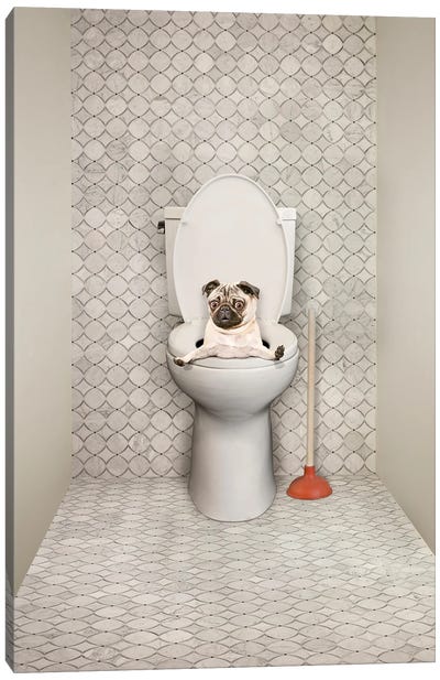 Pugged Toilet Canvas Art Print - Pug Art